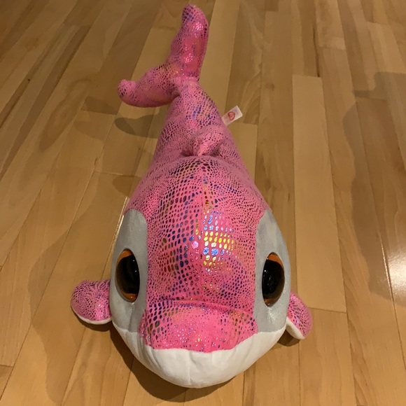 VEUC TY Sparkles Plush Pink Dolphin Glittery And Sparkly 21" Stuffed Animal Toy - Picture 3 of 14